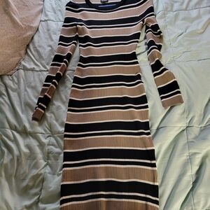 Derek Heart Black and Tan Striped Long Sleeve Dress